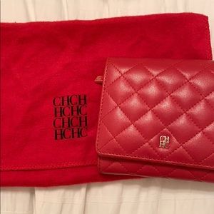 Red Carolina Herrera trifold wallet with dust bag